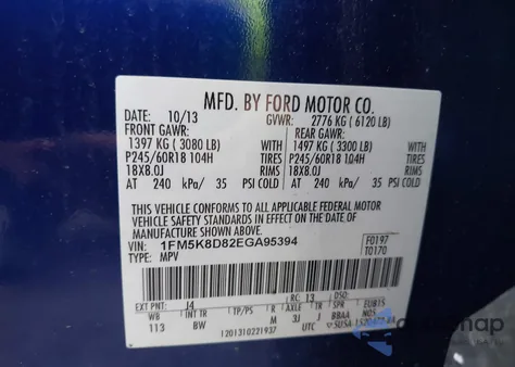 2014 Ford Explorer Xlt from USA, damaged, VIN 1FM5K8D82EGA95394